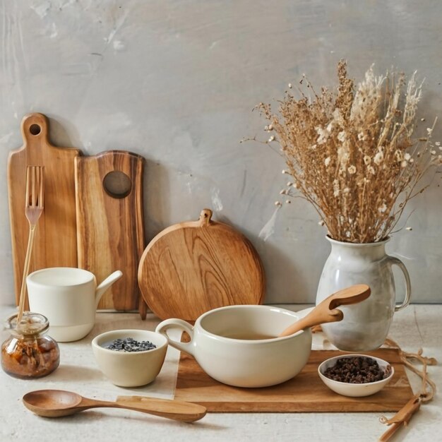 Kuchenny blat z naczyniami